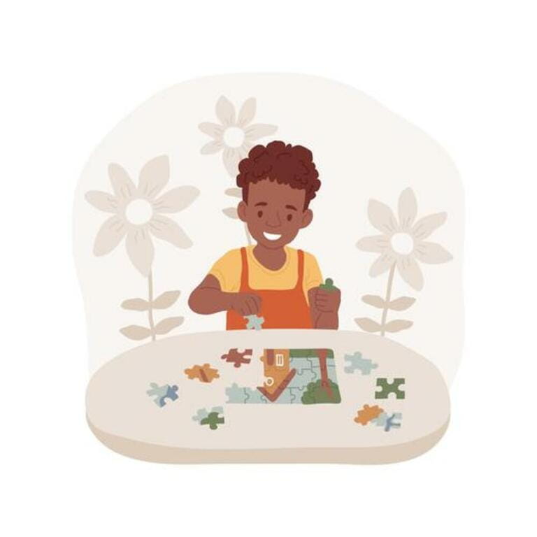 Solving puzzles isolated cartoon vector illustration. Toddler does simple puzzle, put pieces together, mental skills, problem-solving game, creative thinking, kindergarten vector cartoon. Solving puzzles isolated cartoon vector illustration. Toddler does simple puzzle, put pieces together, mental skills, problem-solving game, creative thinking, kindergarten vector cartoon.