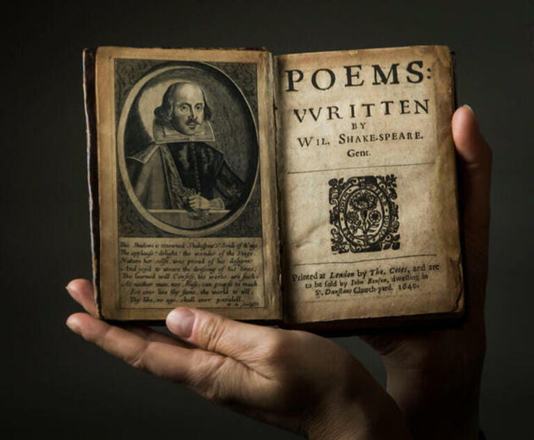 Leeds University's Rhiannon Lawrence-Francis holds a book of poems written by William Shakespeare which is going on display as part of an exhibition to mark 400 years since the playwright's death at the university's new Treasures of the Brotherton Gallery. Leeds University's Rhiannon Lawrence-Francis holds a book of poems written by William Shakespeare which is going on display as part of an exhibition to mark 400 years since the playwright's death at the university's new Treasures of the Brotherton Gallery.