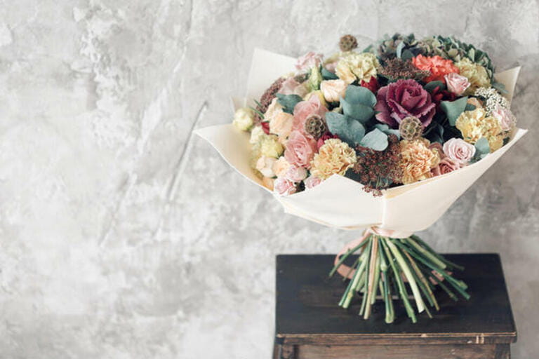 Bouquet in Foamiran paper. A simple bouquet of flowers and greens