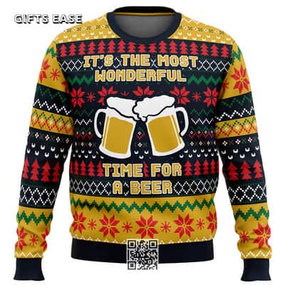 It&rsquo;s The Most Wonderful Time For A Beer Ugly Christmas Sweater Xmas Pattern