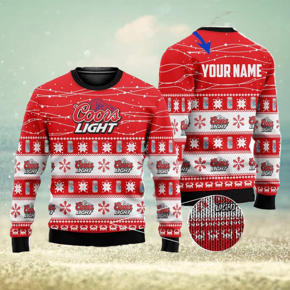 Red Coors Light Beer Ugly Christmas Sweater Custom Name