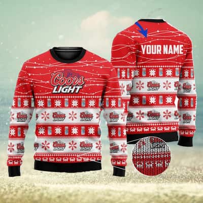 Red Coors Light Beer Ugly Christmas Sweater Custom Name Red Coors Light Beer Ugly Christmas Sweater Custom Name