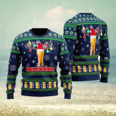 Funny Beer Ugly Christmas Sweater Reindeer