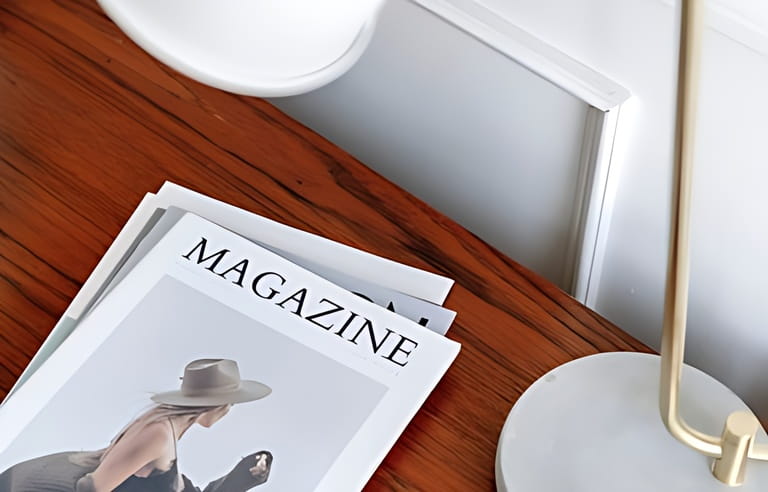 Magazine on a wooden table