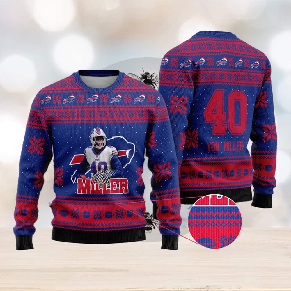NFL Von Miller Buffalo Bills Ugly Christmas Sweater Custom Name And Number NFL Von Miller Buffalo Bills Ugly Christmas Sweater Custom Name And Number