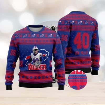NFL Von Miller Buffalo Bills Ugly Christmas Sweater Custom Name And Number