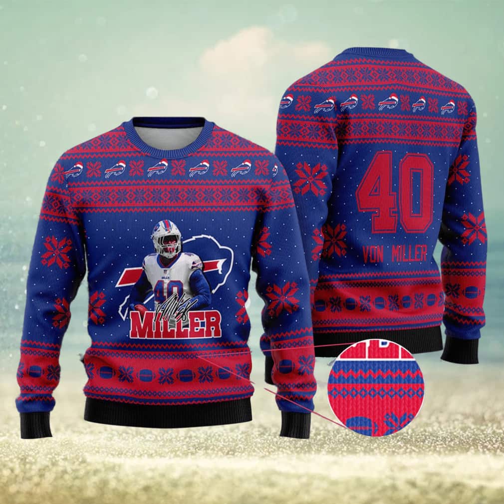 NFL Von Miller Buffalo Bills Ugly Christmas Sweater Custom Name And Number NFL Von Miller Buffalo Bills Ugly Christmas Sweater Custom Name And Number
