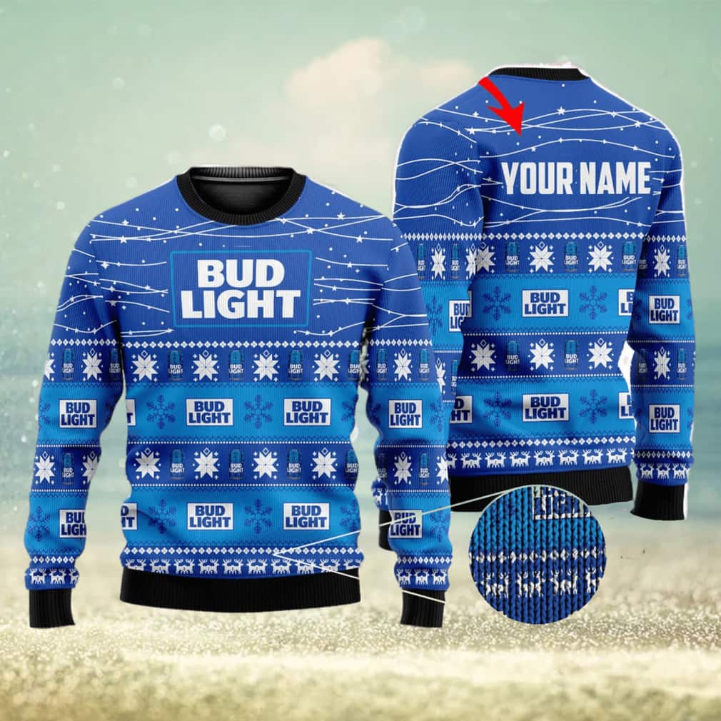 Bud Light Beer Ugly Christmas Sweater Custom Name Bud Light Beer Ugly Christmas Sweater Custom Name