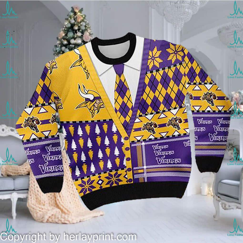Minnesota Vikings NFL Ugly Christmas Sweater Snowflakes Pattern
