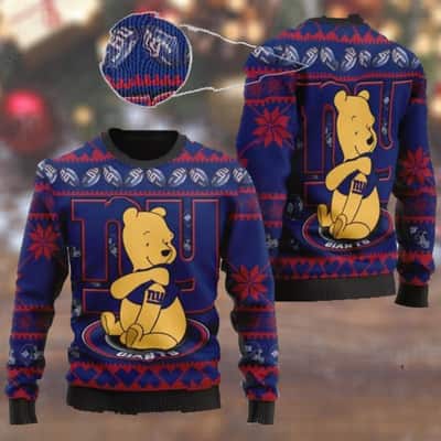 NFL New York Giants Ugly Christmas Sweater Cute Winnie The Pooh Bear