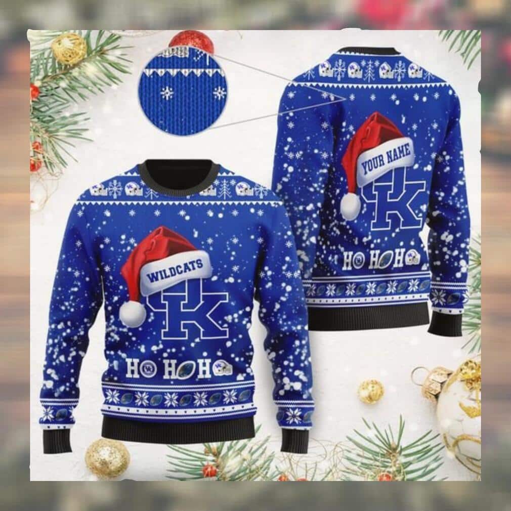 Kentucky Wildcats NCAA Ugly Christmas Sweater Ho Ho Ho Custom Name Kentucky Wildcats NCAA Ugly Christmas Sweater Ho Ho Ho Custom Name