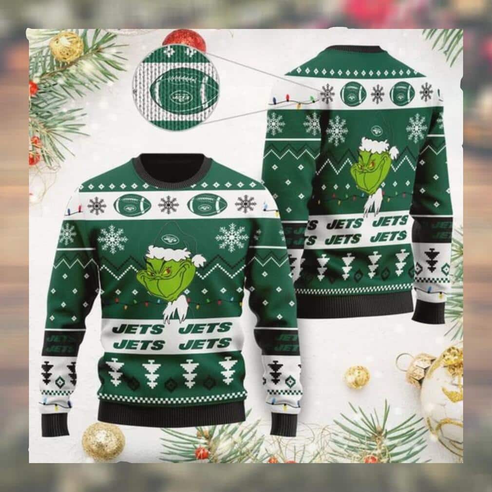 Green Cute Grinch New York Jets NFL Ugly Christmas Sweater Green Cute Grinch New York Jets NFL Ugly Christmas Sweater