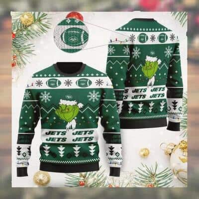 Green Cute Grinch New York Jets NFL Ugly Christmas Sweater
