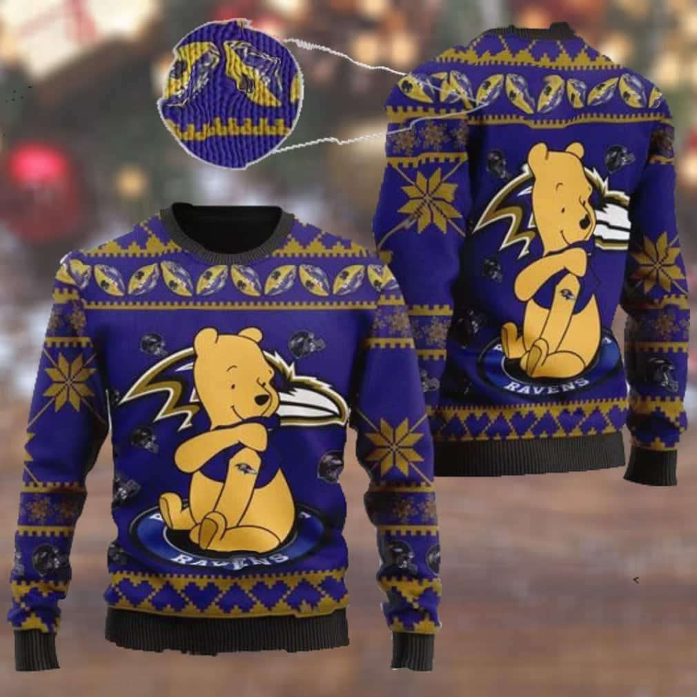 Baltimore Ravens NFL Ugly Christmas Sweater Cute Winnie-the-Pooh Baltimore Ravens NFL Ugly Christmas Sweater Cute Winnie-the-Pooh