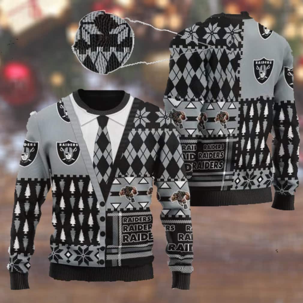 Las Vegas Raiders NFL Ugly Christmas Sweater Cardigan Style Las Vegas Raiders NFL Ugly Christmas Sweater Cardigan Style