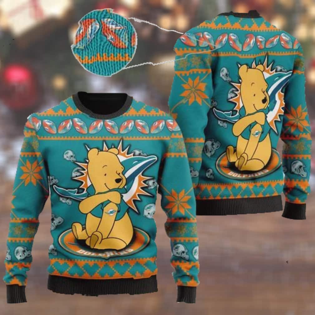 NFL Miami Dolphins Ugly Christmas Sweater Cute Winnie-the-Pooh NFL Miami Dolphins Ugly Christmas Sweater Cute Winnie-the-Pooh