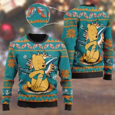 NFL Miami Dolphins Ugly Christmas Sweater Cute Winnie-the-Pooh