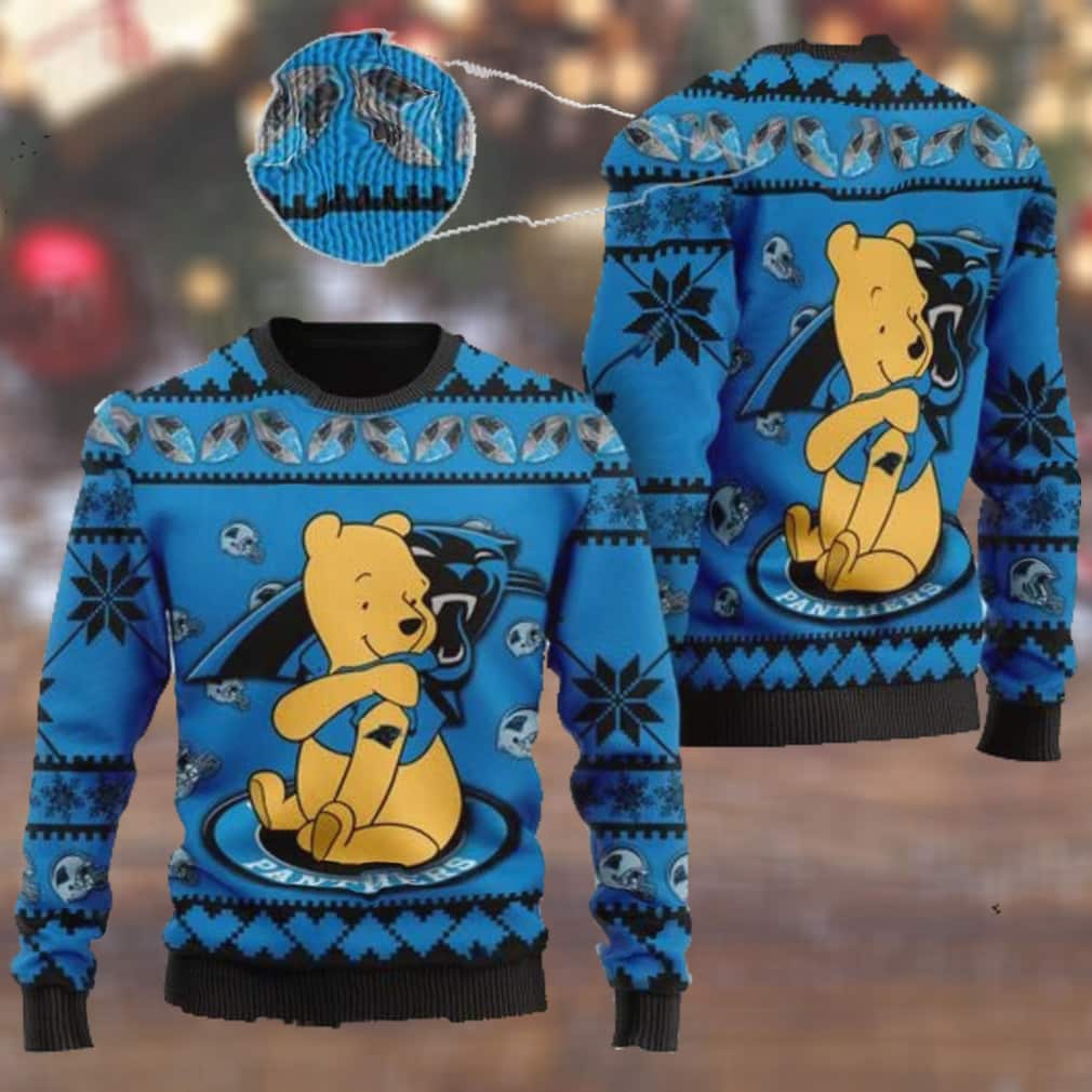 Carolina Panthers NFL Ugly Christmas Sweater Cute Winnie-the-Pooh Carolina Panthers NFL Ugly Christmas Sweater Cute Winnie-the-Pooh