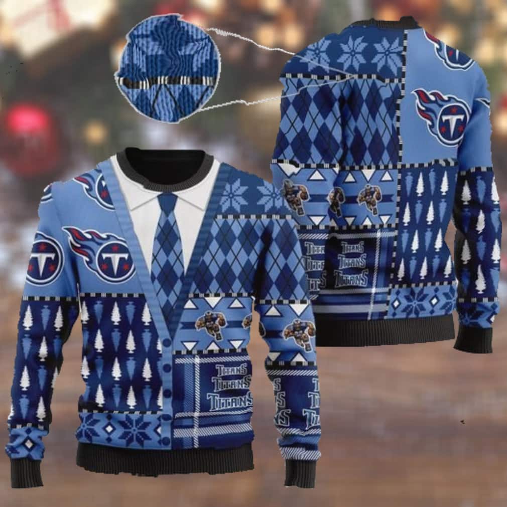 Blue Black Tennessee Titans NFL Ugly Christmas Sweater Cardigan Style Blue Black Tennessee Titans NFL Ugly Christmas Sweater Cardigan Style