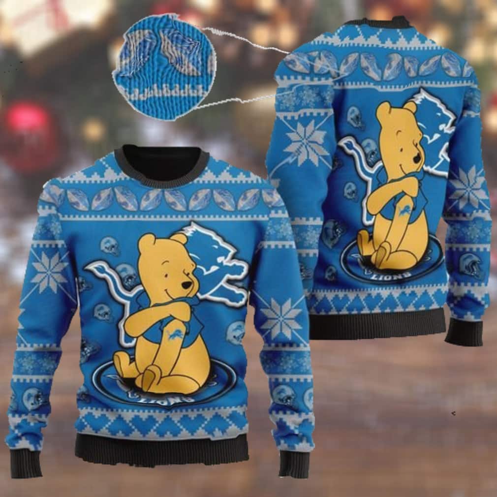 Detroit Lions NFL Ugly Christmas Sweater Cute Winnie-the-Pooh Bear Detroit Lions NFL Ugly Christmas Sweater Cute Winnie-the-Pooh Bear