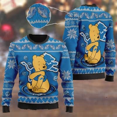 Detroit Lions NFL Ugly Christmas Sweater Cute Winnie-the-Pooh Bear