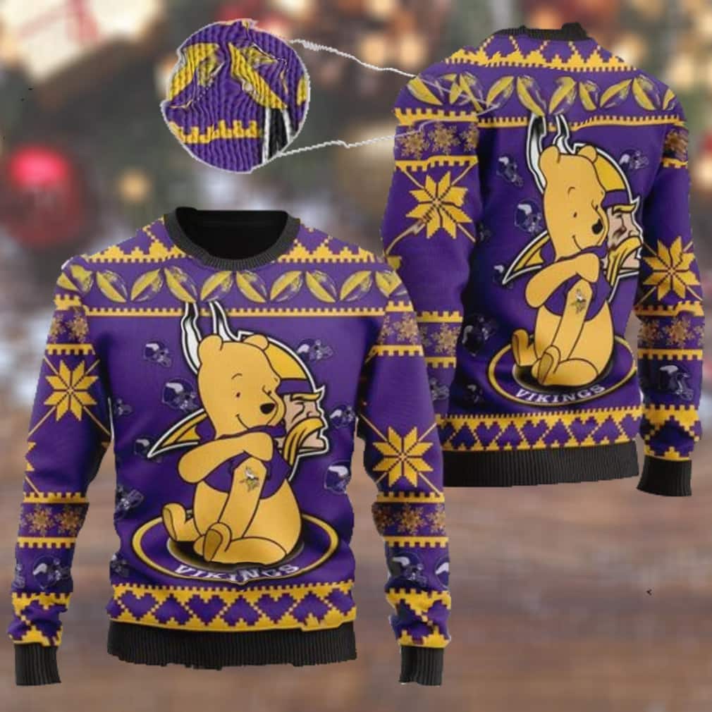 Minnesota Vikings NFL Ugly Christmas Sweater Cute Winnie The Pooh Bear Minnesota Vikings NFL Ugly Christmas Sweater Cute Winnie The Pooh Bear