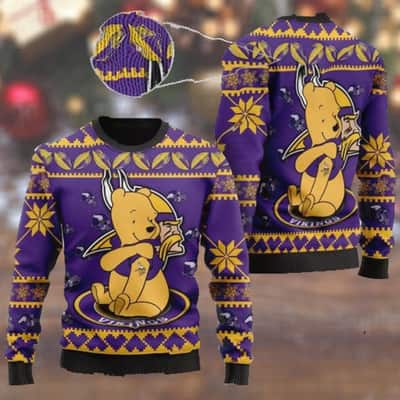 Minnesota Vikings NFL Ugly Christmas Sweater Cute Winnie The Pooh Bear