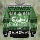 Green Carlsberg Beer 1847 Ugly Christmas Sweater Reindeer Pine Tree