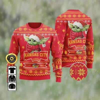 Red Baby Yoda Loves NFL Kansas City Chiefs Ugly Christmas Sweater