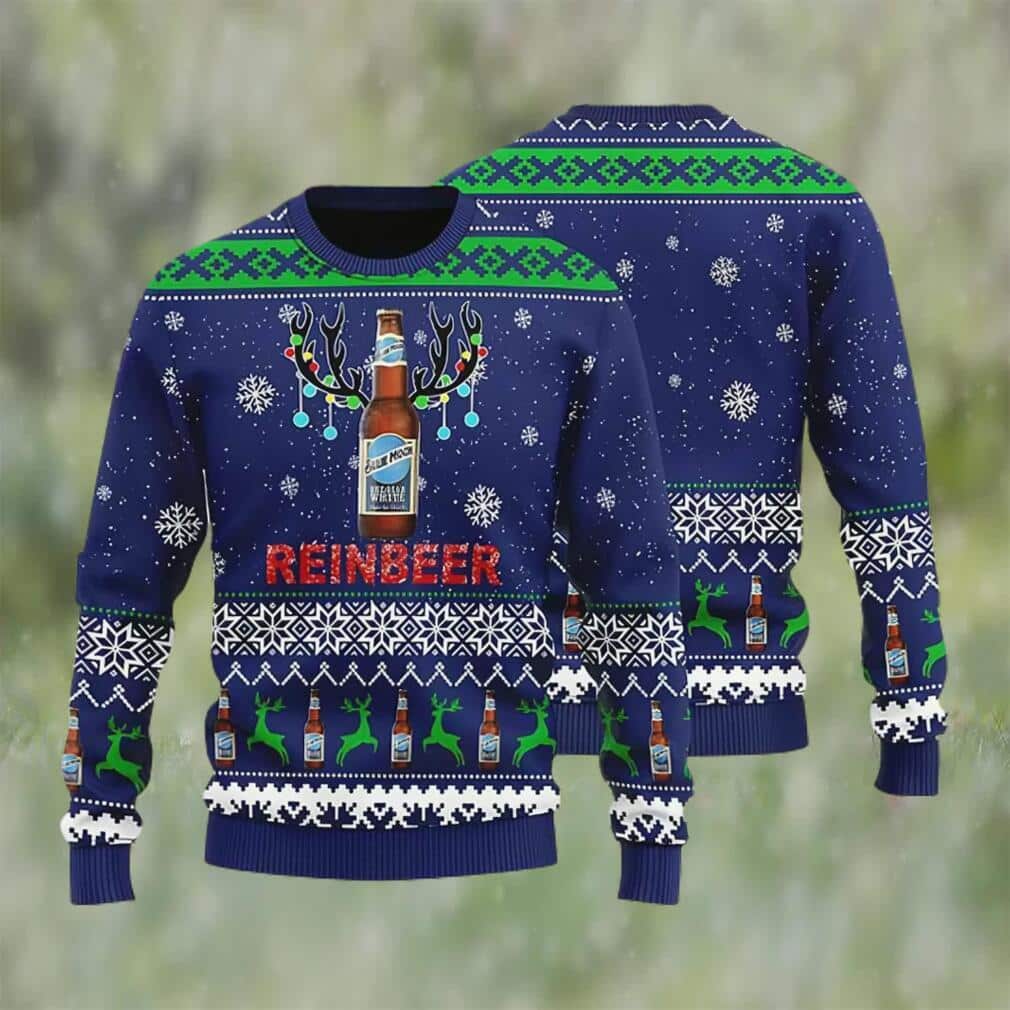 Blue Moon Beer Ugly Christmas Sweater Reinbeer Blue Moon Beer Ugly Christmas Sweater Reinbeer