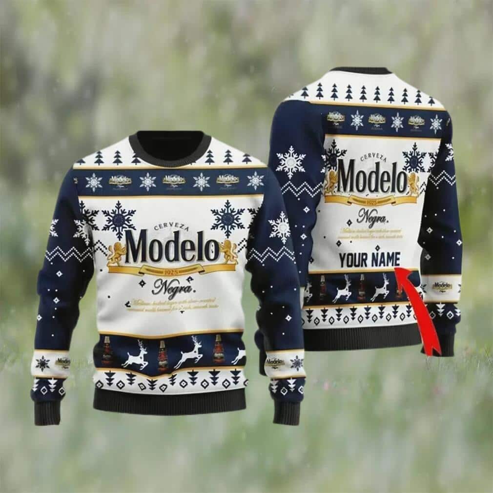 Modelo Negra Beer Ugly Christmas Sweater Custom Name Modelo Negra Beer Ugly Christmas Sweater Custom Name