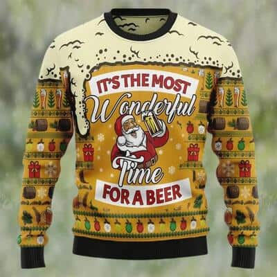 Santa Claus Ugly Christmas Sweater It's The Most Wonderful Time For A Beer