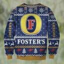 Blue Fosters Beer Ugly Christmas Sweater Snowflakes Pine Trees