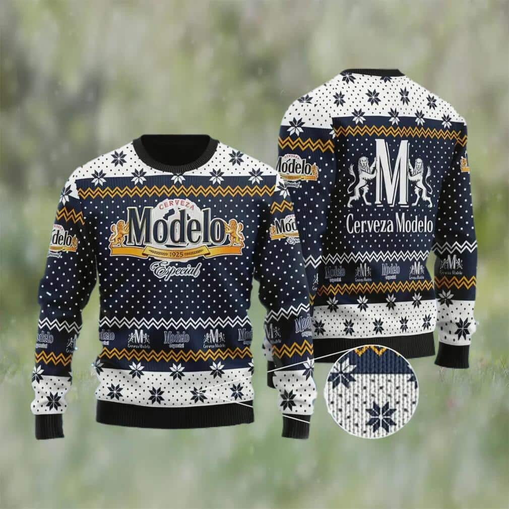 Modelo Especial Beer Ugly Christmas Sweater Snowflakes Modelo Especial Beer Ugly Christmas Sweater Snowflakes