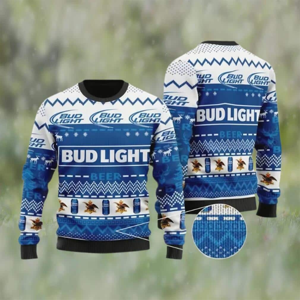 White Blue Bud Light Beer Ugly Christmas Sweater White Blue Bud Light Beer Ugly Christmas Sweater