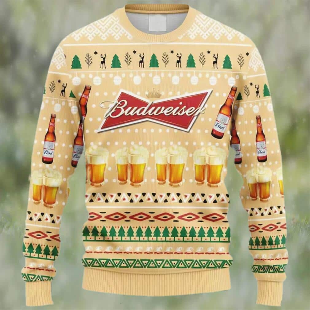 Budweiser Beer Ugly Christmas Sweater Pine Tree Reindeer Budweiser Beer Ugly Christmas Sweater Pine Tree Reindeer