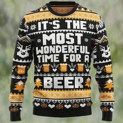 It's The Most Wonderful Time For A Beer Ugly Christmas Sweater Winter Gift