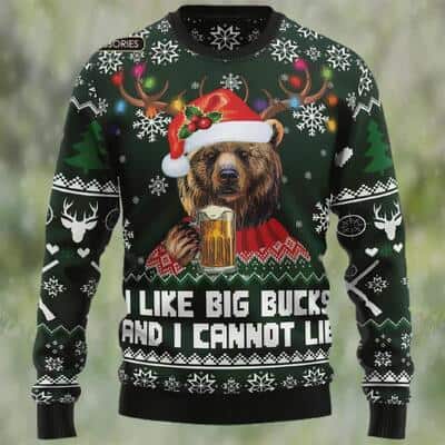 Bear And Beer Ugly Christmas Sweater I Like Big Bucks And I Cannot Lie
