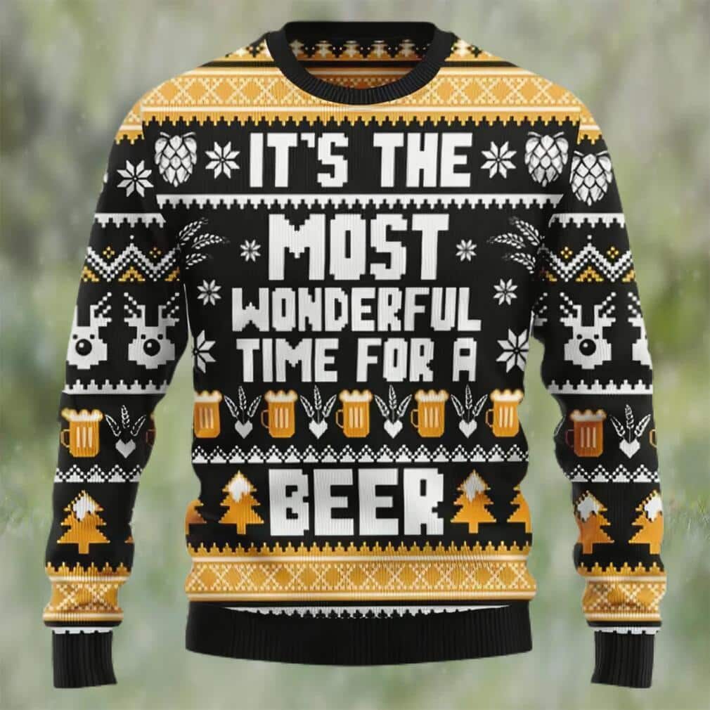 Funny It's The Most Wonderful Time For A Beer Ugly Christmas Sweater Funny It's The Most Wonderful Time For A Beer Ugly Christmas Sweater