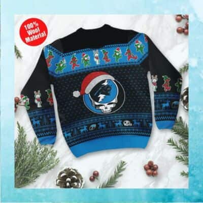 NFL Carolina Panthers Ugly Christmas Sweater Grateful Dead Skull and Bears Custom Name