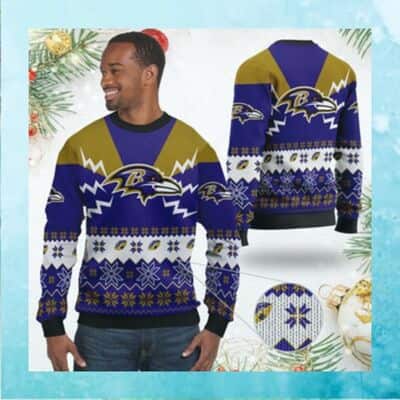 NFL Baltimore Ravens Ugly Christmas Sweater Snowflake Pattern