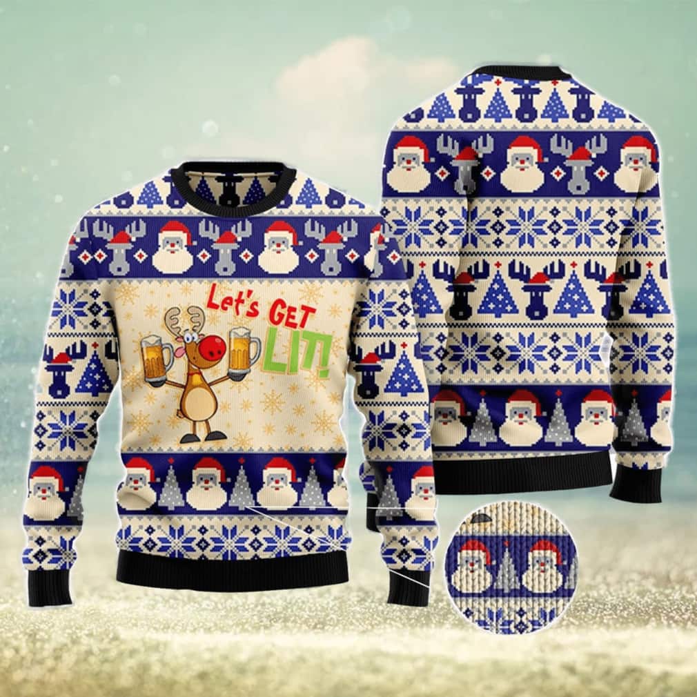 Beer Santa Ugly Christmas Sweater Let's Get Lit Beer Santa Ugly Christmas Sweater Let's Get Lit