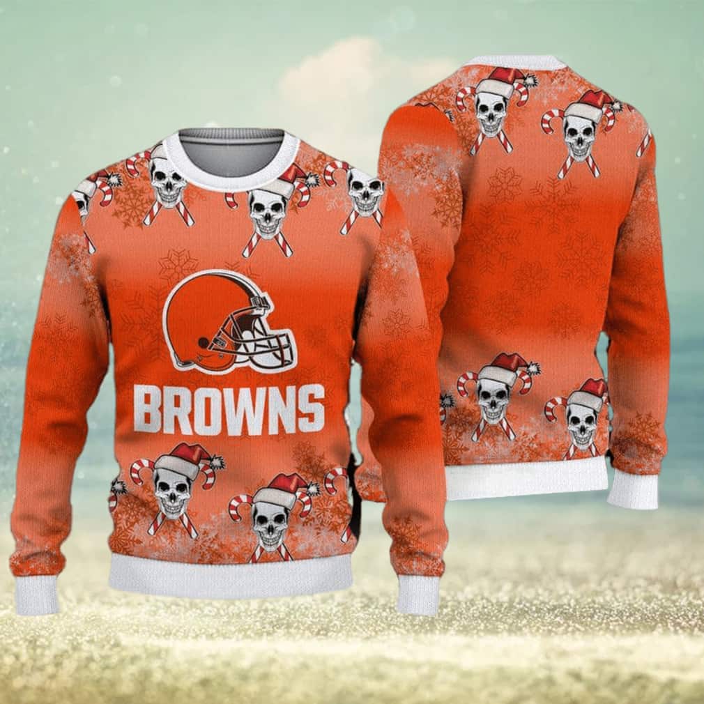 Orange NFL Cleveland Browns Ugly Christmas Sweater Skull Orange NFL Cleveland Browns Ugly Christmas Sweater Skull