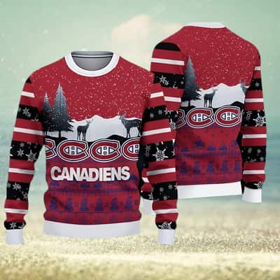 NHL Montreal Canadiens Ugly Christmas Sweater Reindeers Pattern