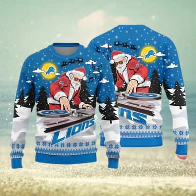 NFL Detroit Lions Ugly Christmas Sweater Funny DJ Santa