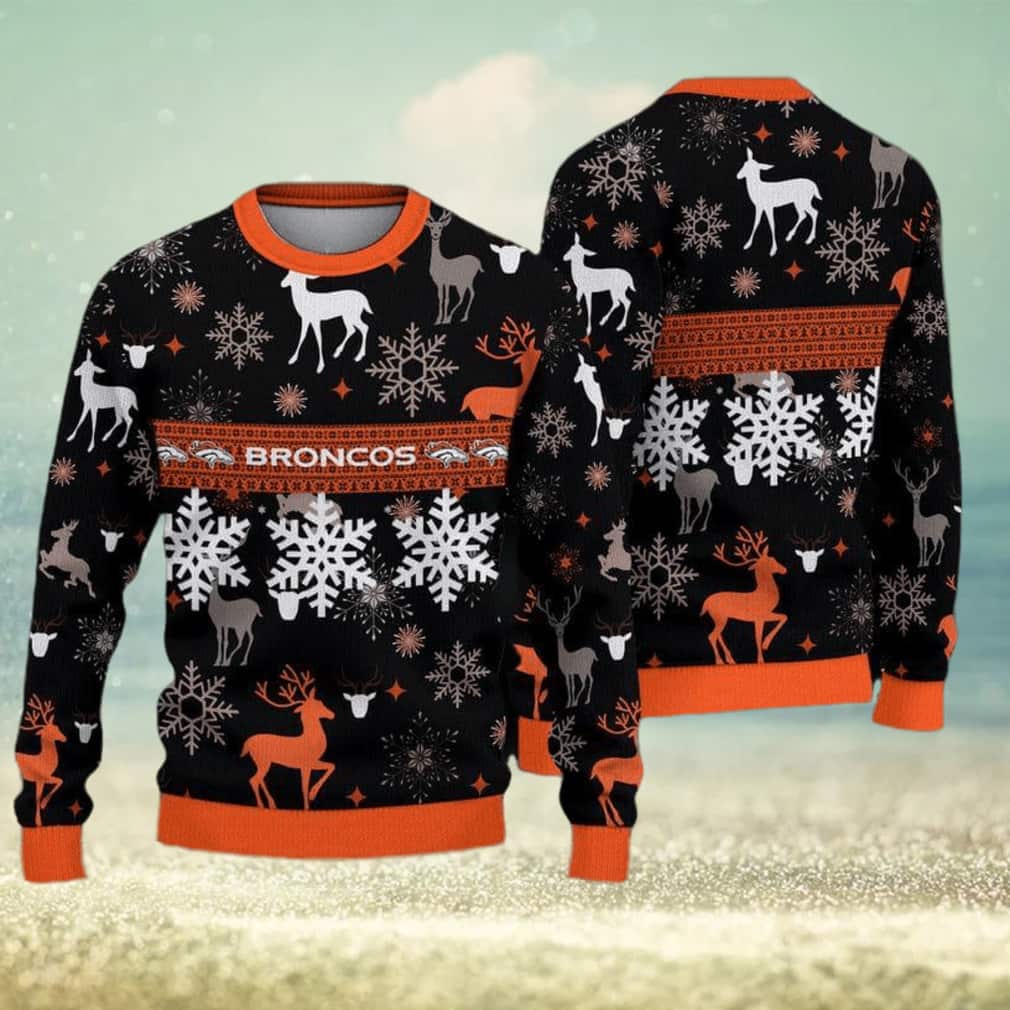 NFL Denver Broncos Ugly Christmas Sweater Reindeer Snowflake NFL Denver Broncos Ugly Christmas Sweater Reindeer Snowflake