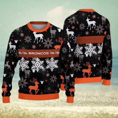 NFL Denver Broncos Ugly Christmas Sweater Reindeer Snowflake