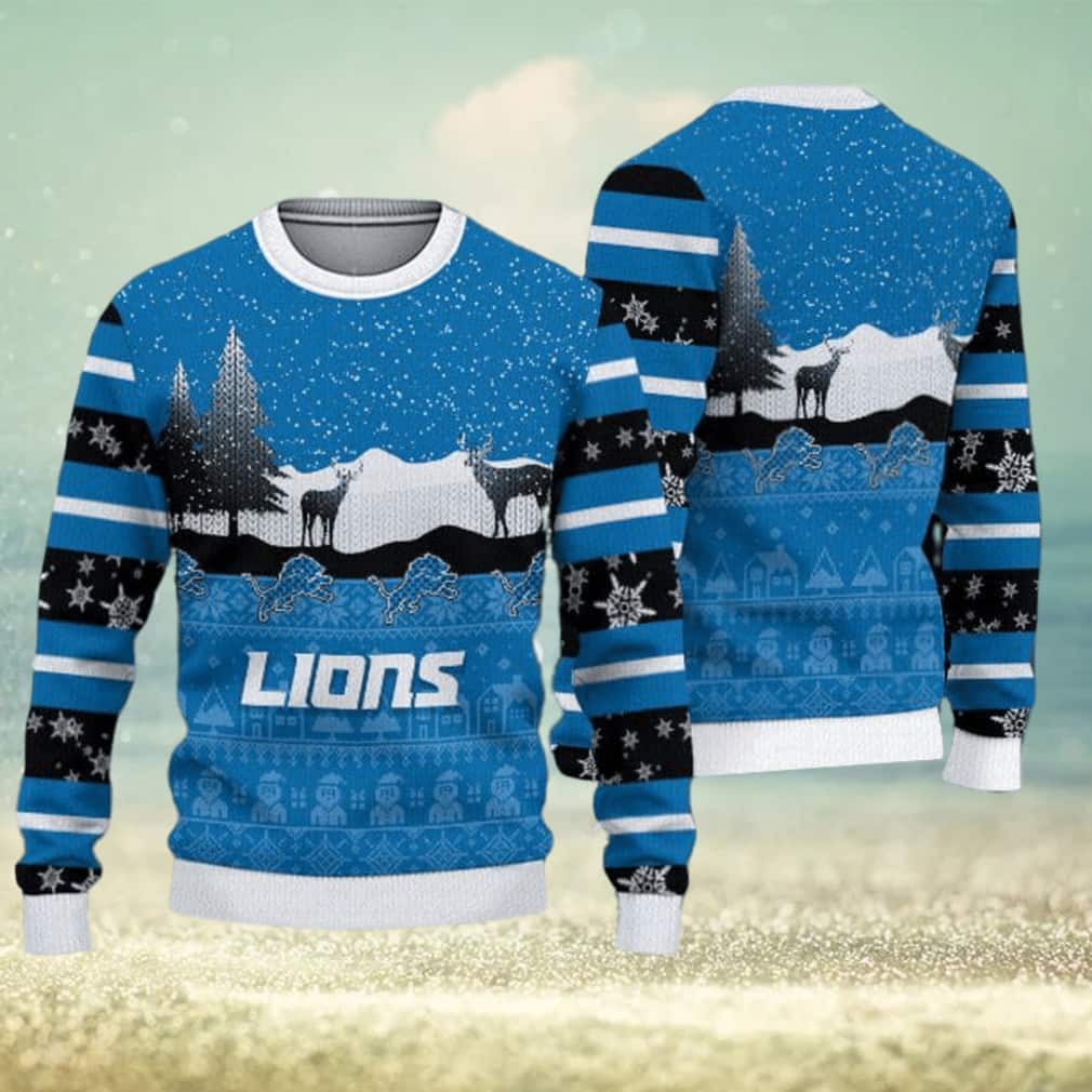 NFL Detroit Lions Ugly Christmas Sweater Reindeer Pattern NFL Detroit Lions Ugly Christmas Sweater Reindeer Pattern