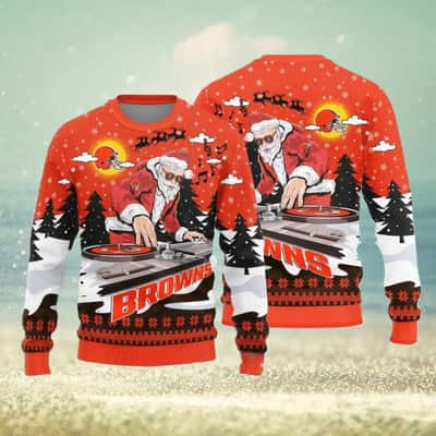NFL Cleveland Browns Ugly Christmas Sweater DJ Santa