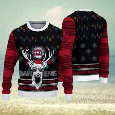 NHL Montreal Canadiens Ugly Christmas Sweater Reindeer